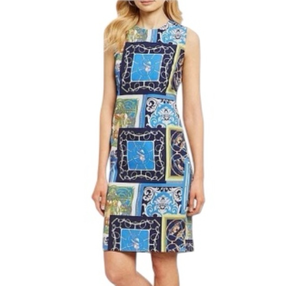J. McLaughlin Belinda Heraldic Equestrian Patchwork Print Sleeveless Dress - 8